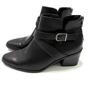 Frye And Co Ankle Boots Side Buckle Zip Heel Pembrooke Sz 8M Black Faux leather‎